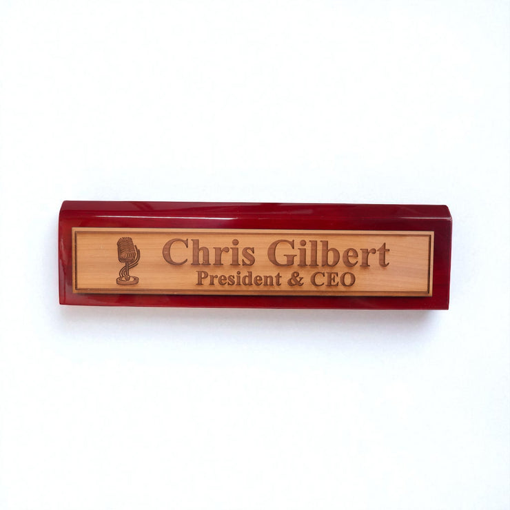 Desk Wedge Name Plate - PERSONALIZED - Microphone - 11 Inches