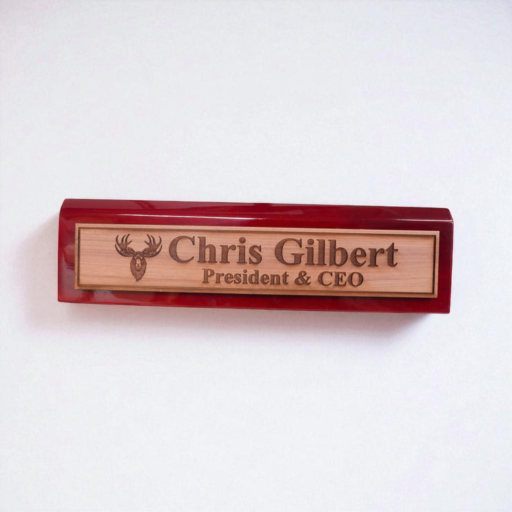 Desk Wedge Name Plate - PERSONALIZED - Moose - 11 Inches