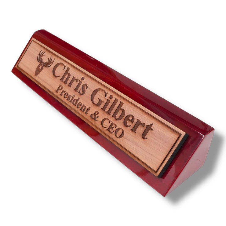 Desk Wedge Name Plate - PERSONALIZED - Moose - 11 Inches