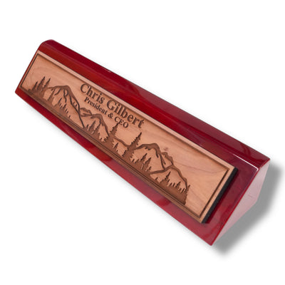 Desk Wedge Name Plate - PERSONALIZED - Mountain Scene - 11 Inches