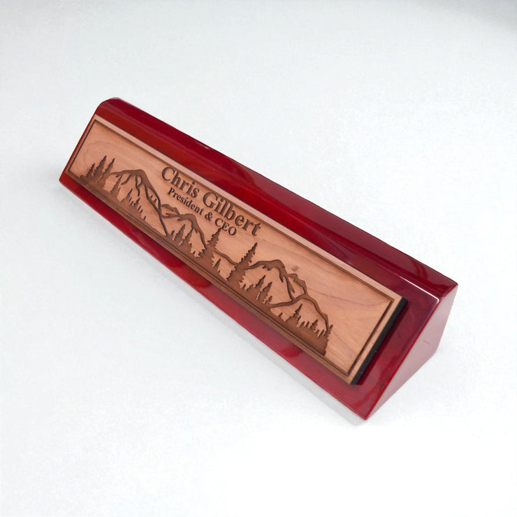 Desk Wedge Name Plate - PERSONALIZED - Mountain Scene - 11 Inches