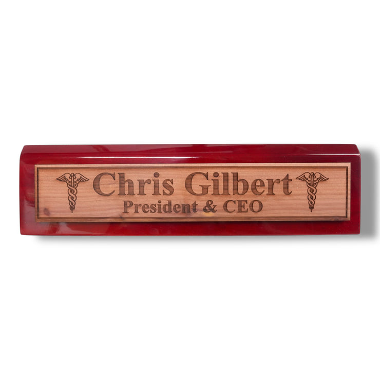 Desk Wedge Name Plate - PERSONALIZED - Pharmaceutical Caduceus Hermes - 11 Inches