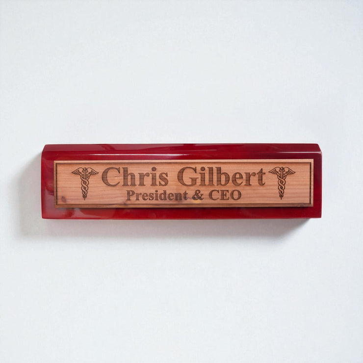 Desk Wedge Name Plate - PERSONALIZED - Pharmaceutical Caduceus Hermes - 11 Inches