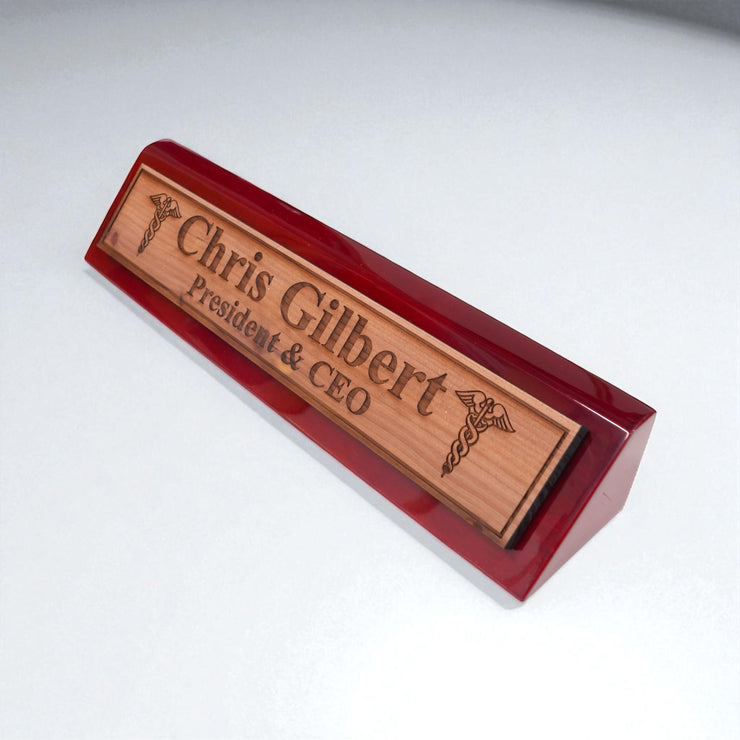 Desk Wedge Name Plate - PERSONALIZED - Pharmaceutical Caduceus Hermes - 11 Inches