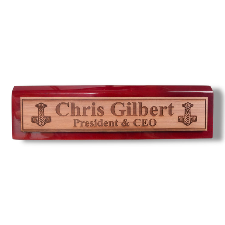 Desk Wedge Name Plate - PERSONALIZED - Mjolnir - 11 Inches