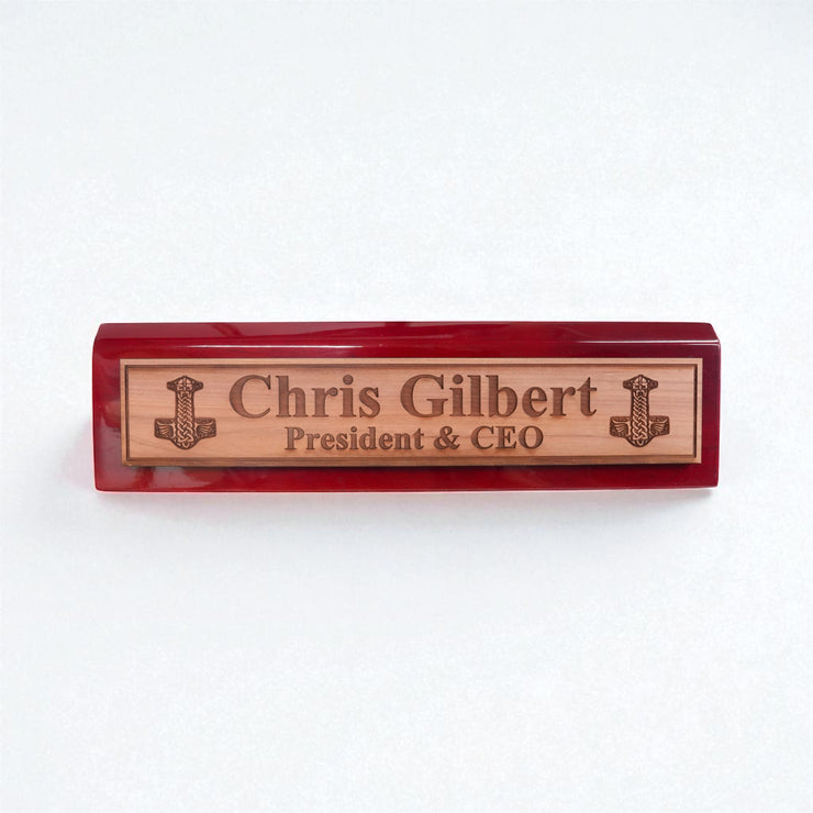 Desk Wedge Name Plate - PERSONALIZED - Mjolnir - 11 Inches