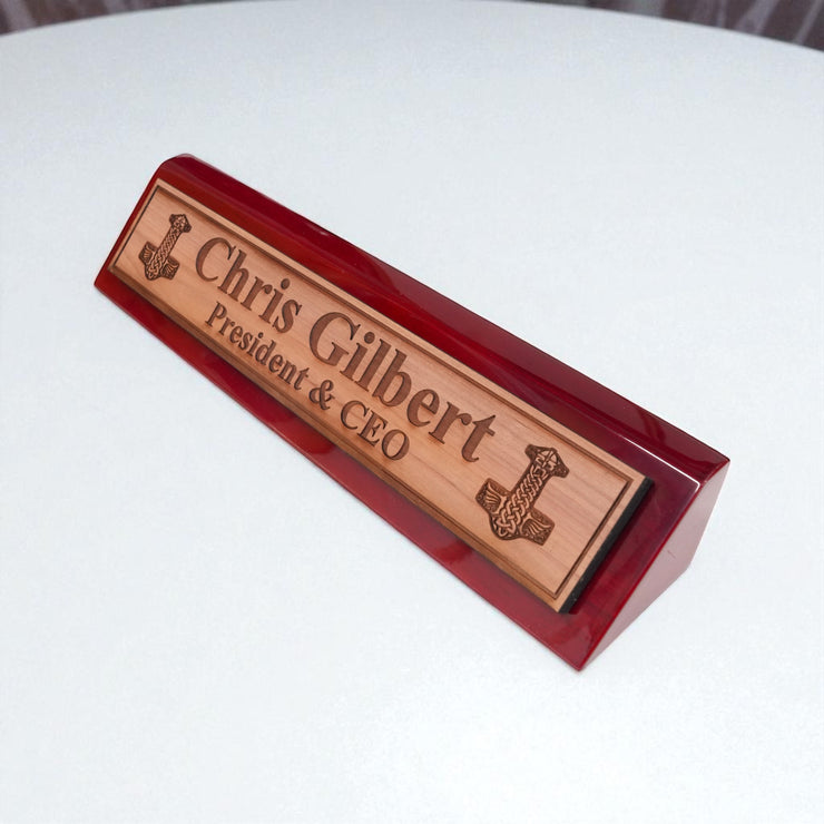 Desk Wedge Name Plate - PERSONALIZED - Mjolnir - 11 Inches