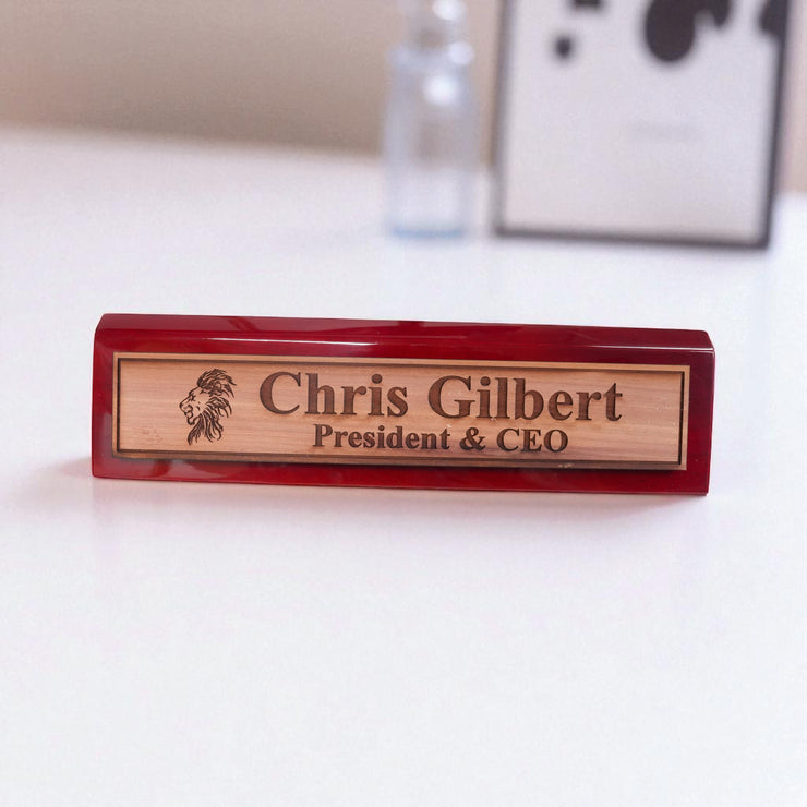 Desk Wedge Name Plate - PERSONALIZED - Lion - 11 Inches
