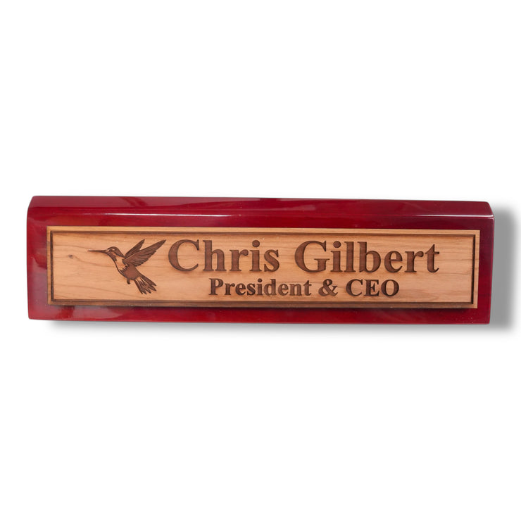 Desk Wedge Name Plate - PERSONALIZED - Hummingbird - 11 Inches