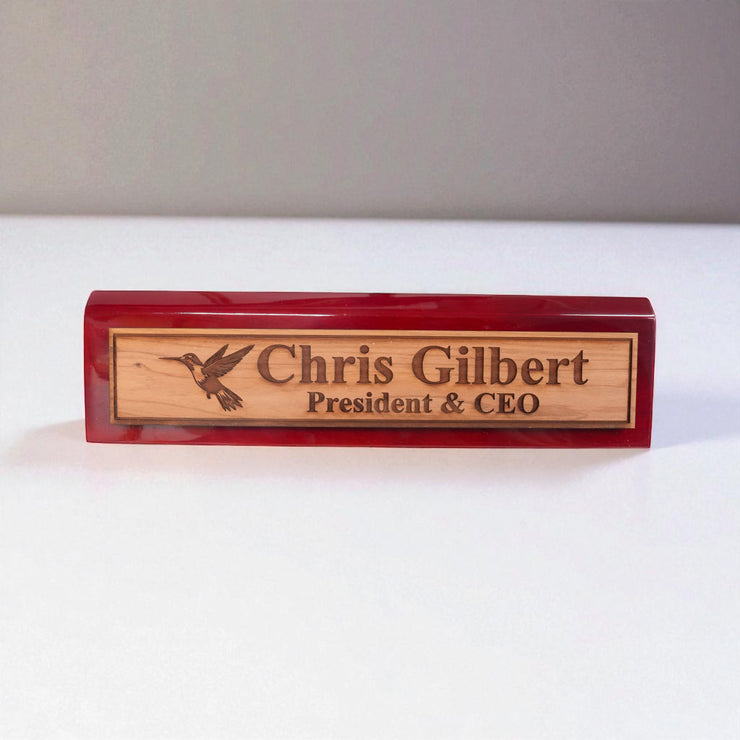 Desk Wedge Name Plate - PERSONALIZED - Hummingbird - 11 Inches