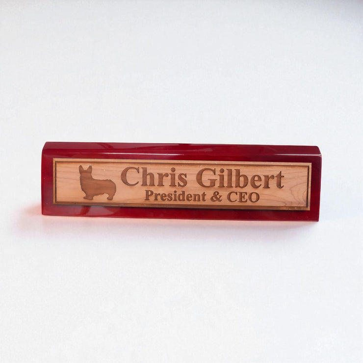 Desk Wedge Name Plate - PERSONALIZED - Corgi - 11 Inches