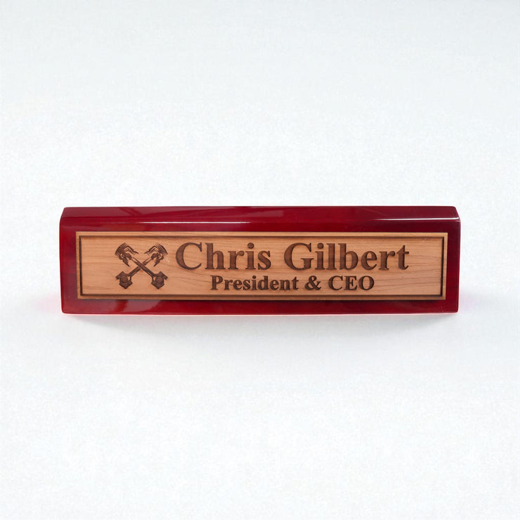 Desk Wedge Name Plate - PERSONALIZED - PIstons - 11 Inches