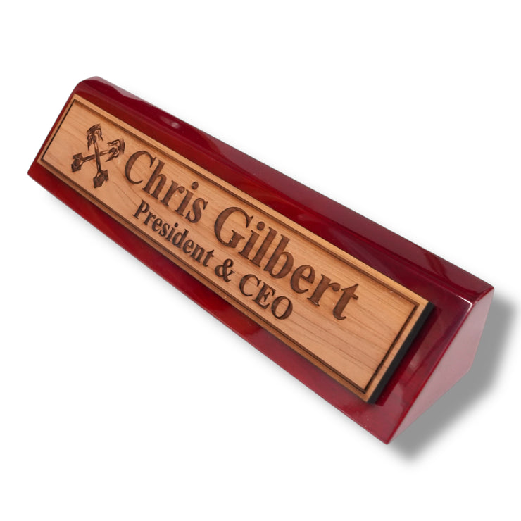 Desk Wedge Name Plate - PERSONALIZED - PIstons - 11 Inches