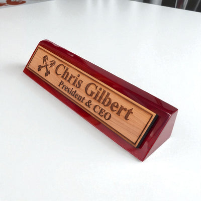 Desk Wedge Name Plate - PERSONALIZED - PIstons - 11 Inches