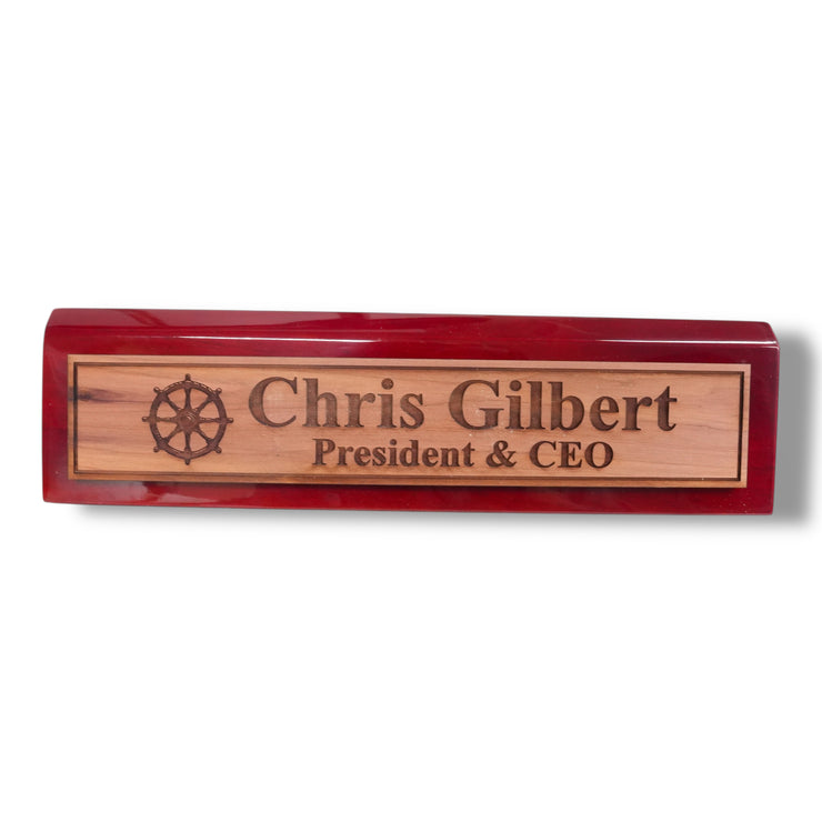 Desk Wedge Name Plate - PERSONALIZED - Ships Wheel - 11 Inches