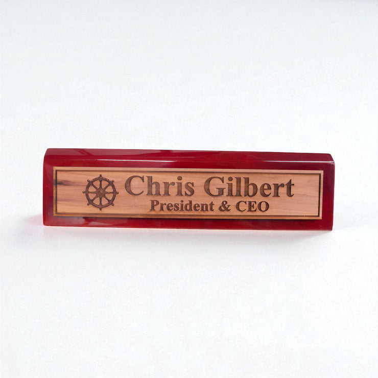 Desk Wedge Name Plate - PERSONALIZED - Ships Wheel - 11 Inches
