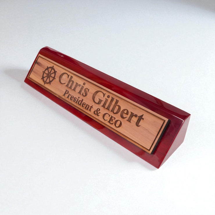 Desk Wedge Name Plate - PERSONALIZED - Ships Wheel - 11 Inches