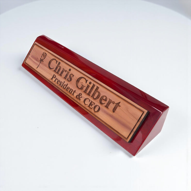 Desk Wedge Name Plate - PERSONALIZED - Rose - 11 Inches