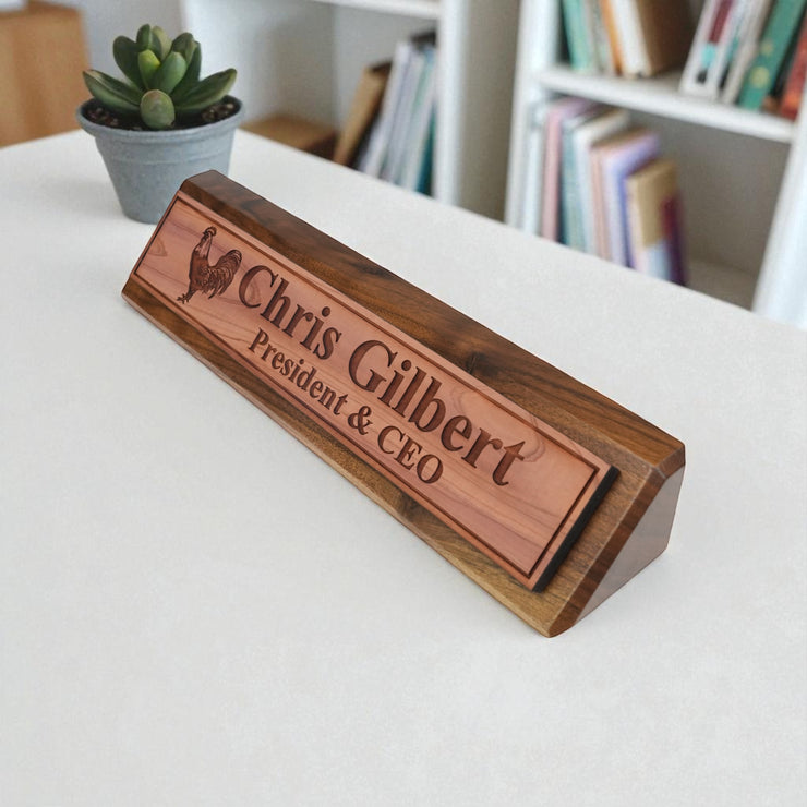 Desk Wedge Name Plate - PERSONALIZED - Chicken - 11 Inches