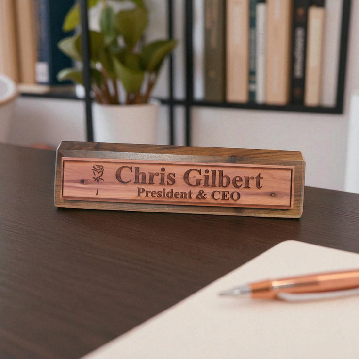 Desk Wedge Name Plate - PERSONALIZED - Rose - 11 Inches