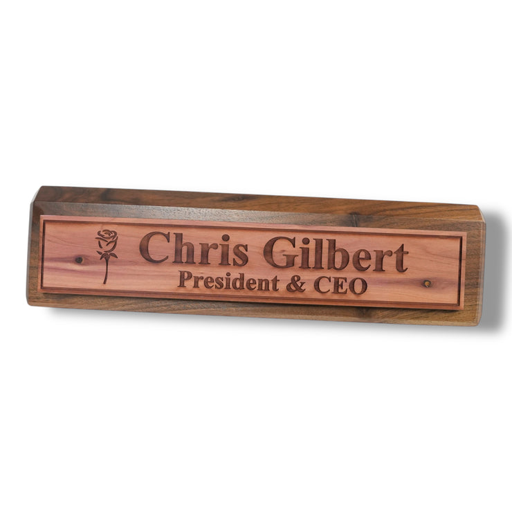 Desk Wedge Name Plate - PERSONALIZED - Rose - 11 Inches