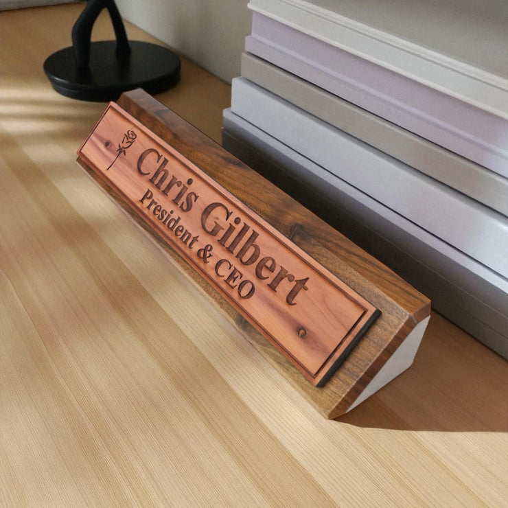 Desk Wedge Name Plate - PERSONALIZED - Rose - 11 Inches