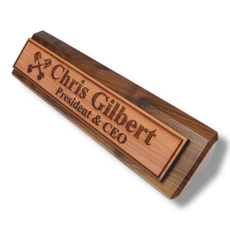 Desk Wedge Name Plate - PERSONALIZED - PIstons - 11 Inches