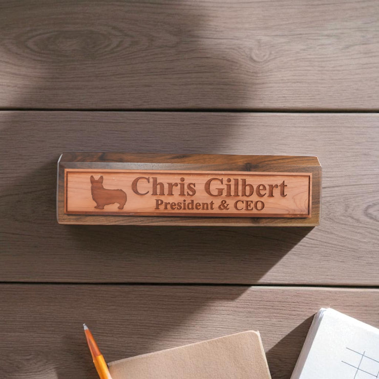Desk Wedge Name Plate - PERSONALIZED - Corgi - 11 Inches