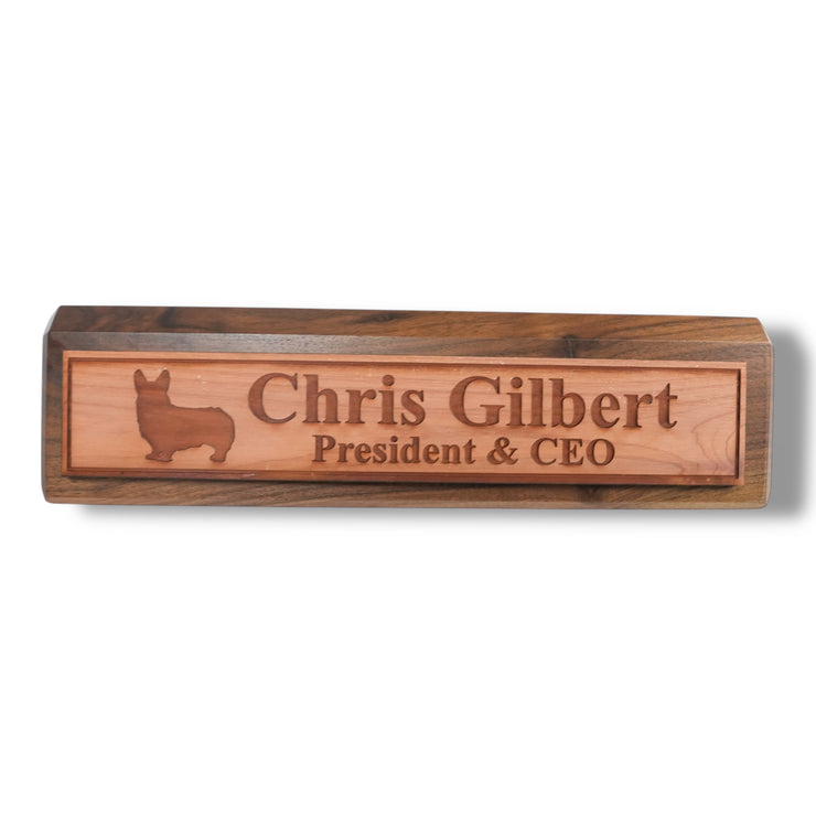 Desk Wedge Name Plate - PERSONALIZED - Corgi - 11 Inches