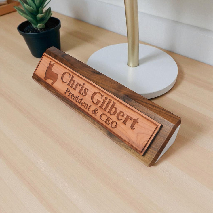 Desk Wedge Name Plate - PERSONALIZED - Corgi - 11 Inches
