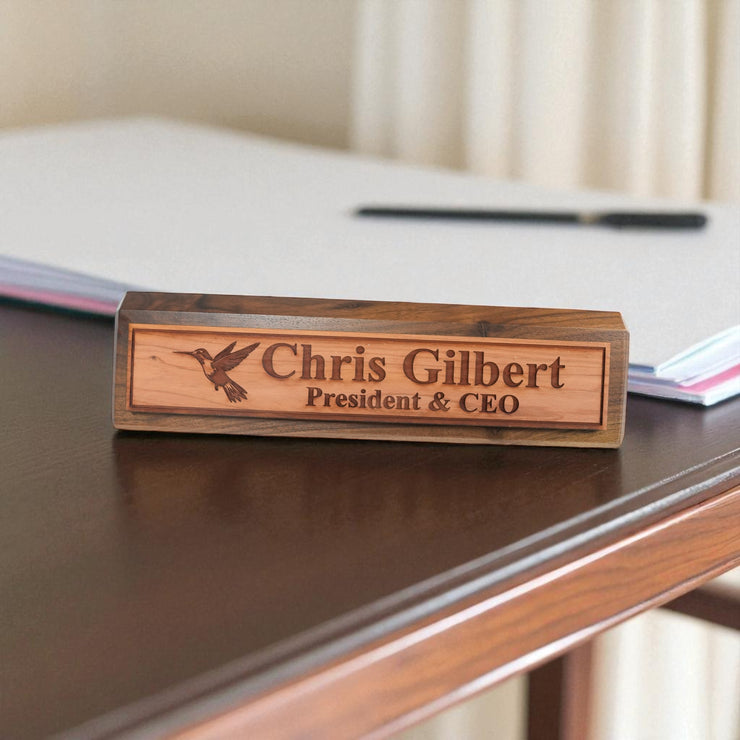 Desk Wedge Name Plate - PERSONALIZED - Hummingbird - 11 Inches