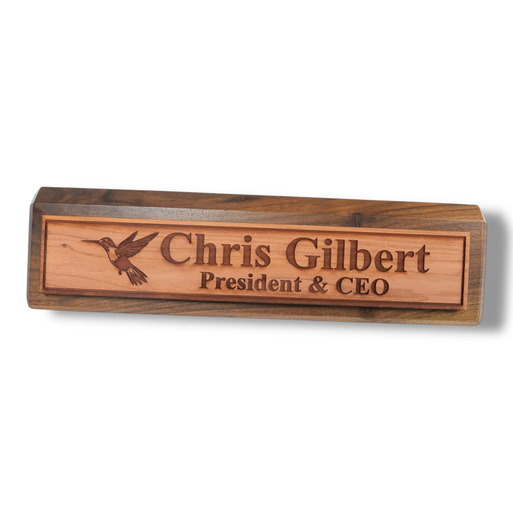Desk Wedge Name Plate - PERSONALIZED - Hummingbird - 11 Inches