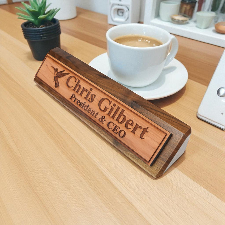 Desk Wedge Name Plate - PERSONALIZED - Hummingbird - 11 Inches