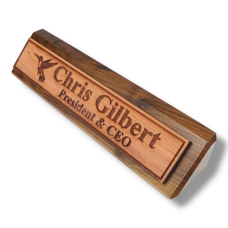 Desk Wedge Name Plate - PERSONALIZED - Hummingbird - 11 Inches