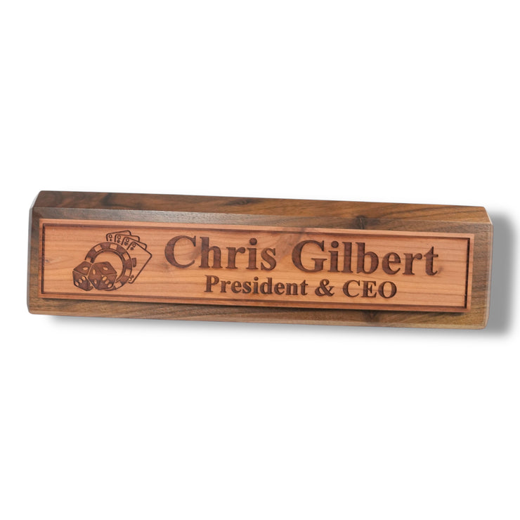 Desk Wedge Name Plate - PERSONALIZED - Casino Poker Dice - 11 Inches