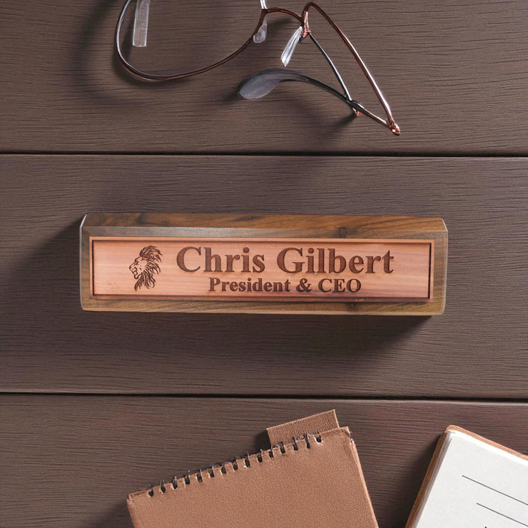 Desk Wedge Name Plate - PERSONALIZED - Lion - 11 Inches