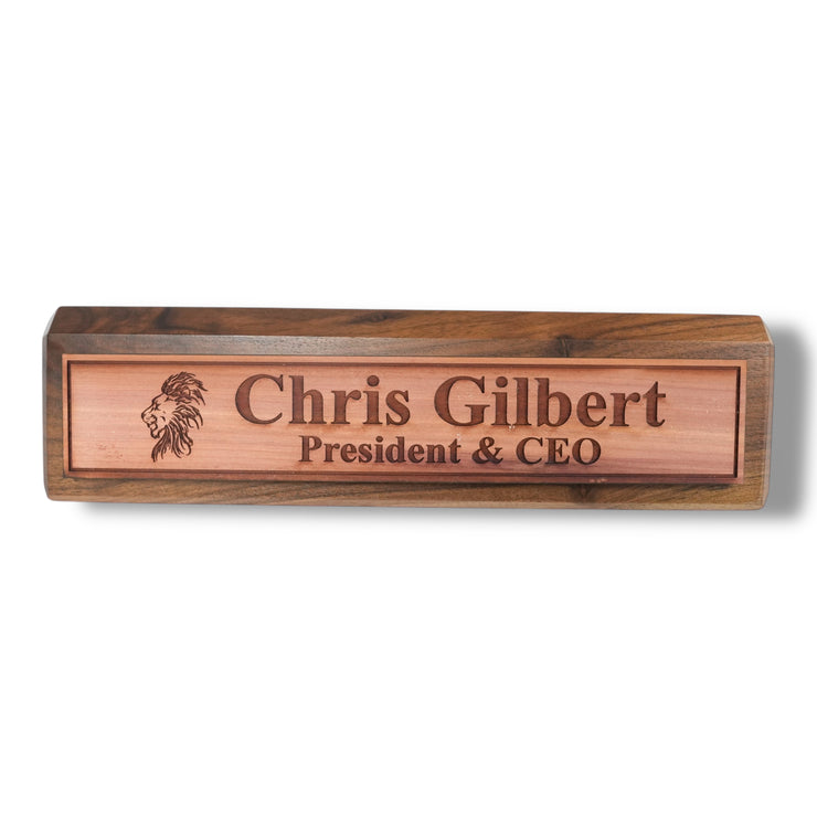 Desk Wedge Name Plate - PERSONALIZED - Lion - 11 Inches