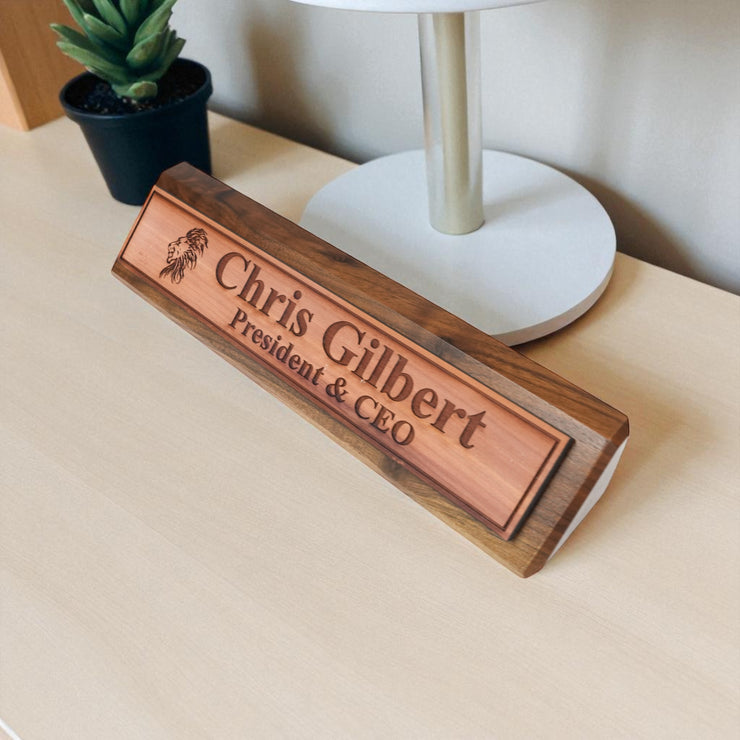 Desk Wedge Name Plate - PERSONALIZED - Lion - 11 Inches