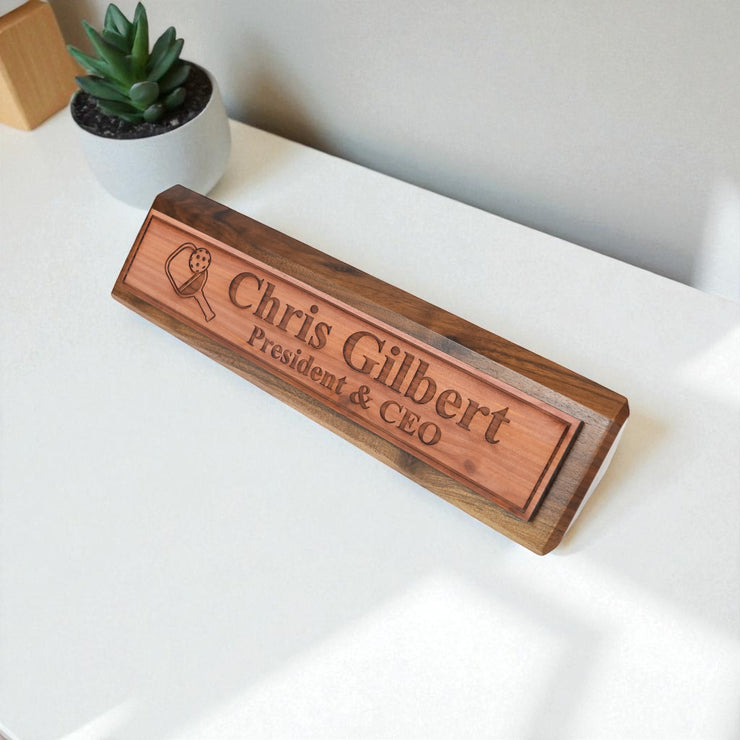 Desk Wedge Name Plate - PERSONALIZED - Pickleball - 11 Inches