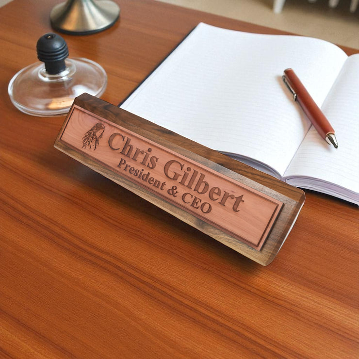 Desk Wedge Name Plate - PERSONALIZED - Native American Indian - 11 Inches