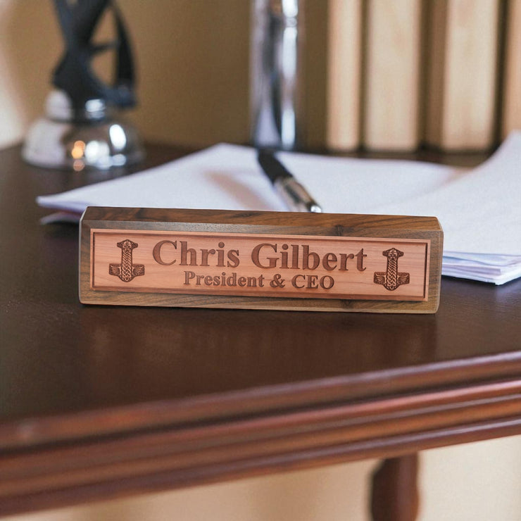 Desk Wedge Name Plate - PERSONALIZED - Mjolnir - 11 Inches