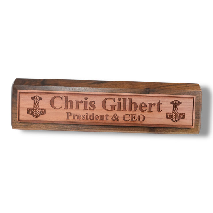 Desk Wedge Name Plate - PERSONALIZED - Mjolnir - 11 Inches