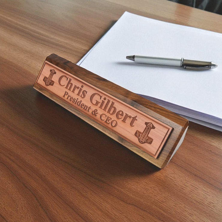 Desk Wedge Name Plate - PERSONALIZED - Mjolnir - 11 Inches