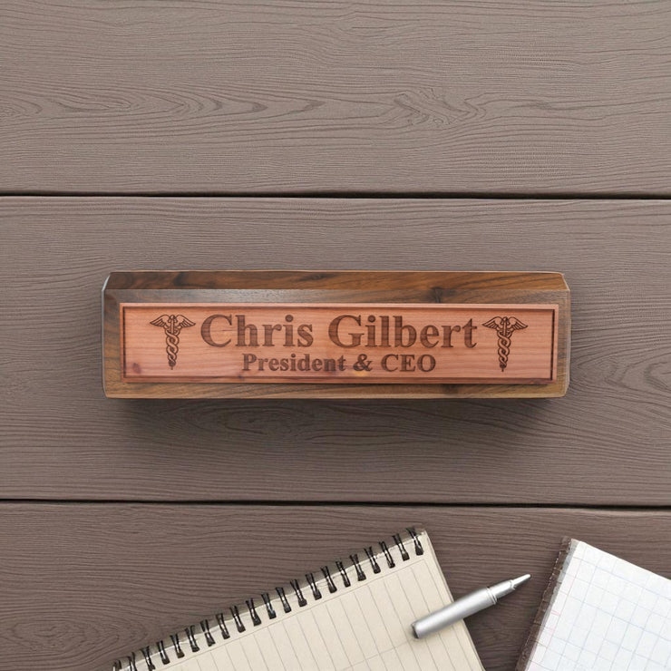 Desk Wedge Name Plate - PERSONALIZED - Pharmaceutical Caduceus Hermes - 11 Inches