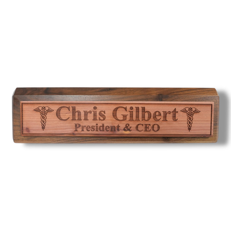 Desk Wedge Name Plate - PERSONALIZED - Pharmaceutical Caduceus Hermes - 11 Inches