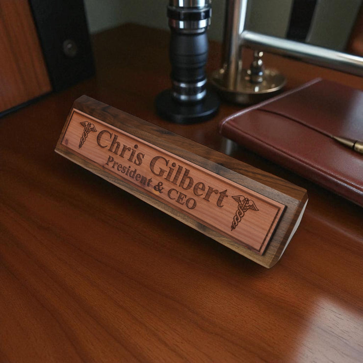 Desk Wedge Name Plate - PERSONALIZED - Pharmaceutical Caduceus Hermes - 11 Inches