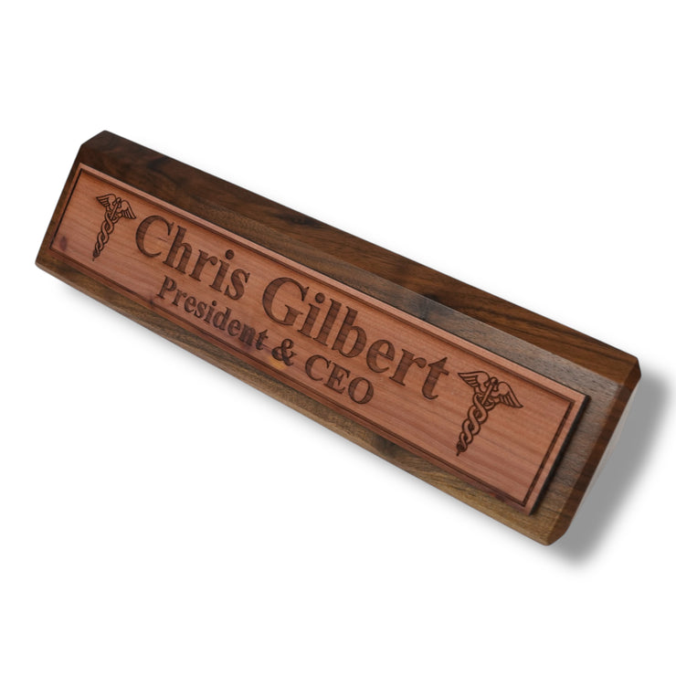 Desk Wedge Name Plate - PERSONALIZED - Pharmaceutical Caduceus Hermes - 11 Inches