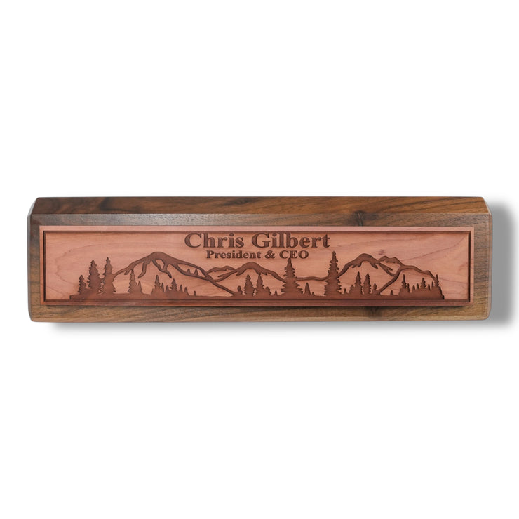 Desk Wedge Name Plate - PERSONALIZED - Mountain Scene - 11 Inches