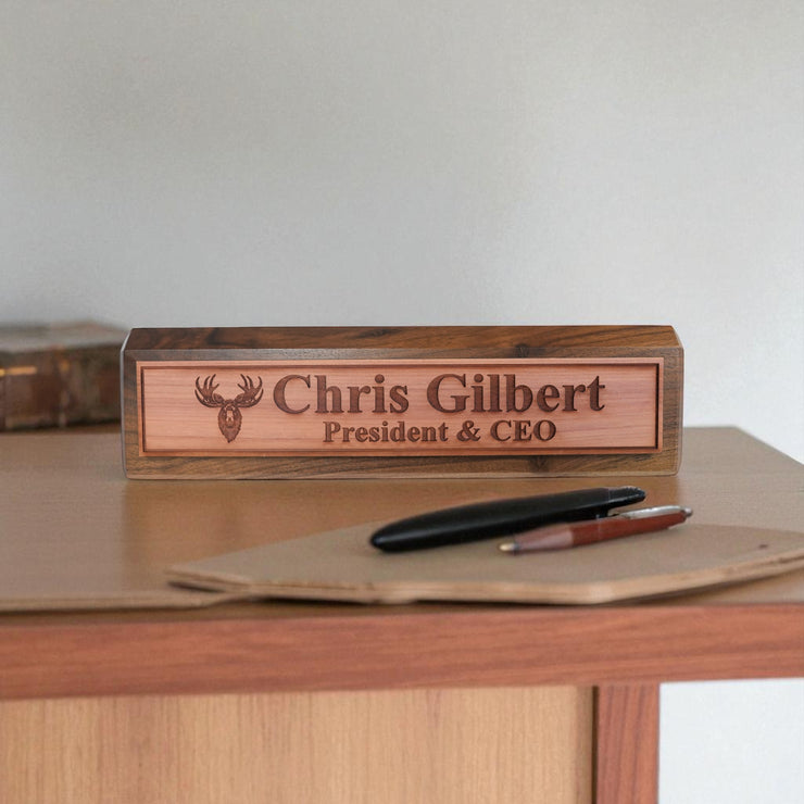 Desk Wedge Name Plate - PERSONALIZED - Moose - 11 Inches