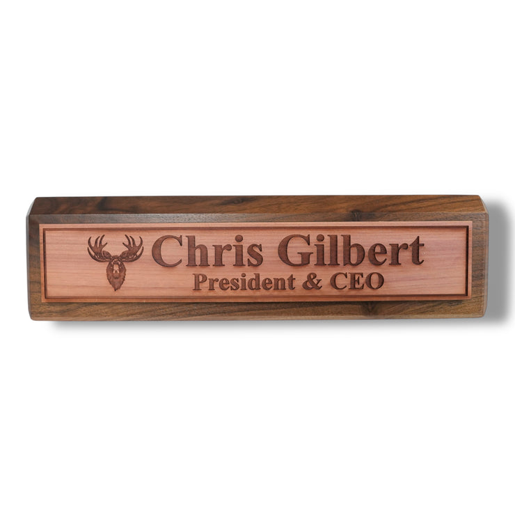 Desk Wedge Name Plate - PERSONALIZED - Moose - 11 Inches
